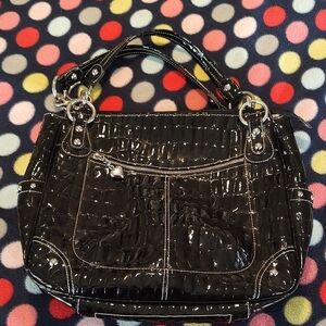 Kathy Van Zeeland Black Quilted Faux Patent Leather Oversize Tote